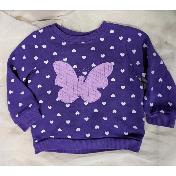 Jumping Beans Baby Girls Purple Heart Butterfly Long Sleeve Sweatshirt Top 12M - Picture 1 of 4
